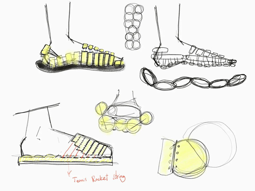 sliced open and rebuilt, discarded tennis balls become wearable shoes - 1