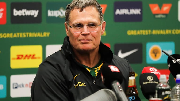 Springboks coach Rassie Erasmus speaks to the media after his team's loss to the All Blacks at Ellis Park.