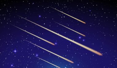 A group of meteorites shooting in a blue sky.