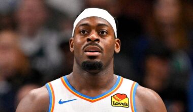 Oklahoma City Thunder guard Luguentz Dort (5) against the Dallas Mavericks at the American Airlines Center on January 17, 2025.