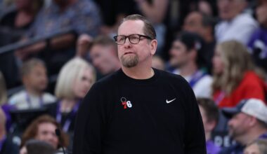 Philadelphia 76ers head coach Nick Nurse looks on during the first half of the game against the Utah Jazz at Delta Center on Mar. 21, 2026.