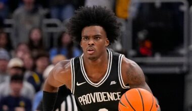 Jan 19, 2026; Milwaukee, Wisconsin, USA;  Providence Friars guard Jaylin Sellers (2) walks the ball up court during the first half against the Marquette Golden Eagles at Fiserv Forum. Mandatory Credit: Jeff Hanisch-Imagn Images