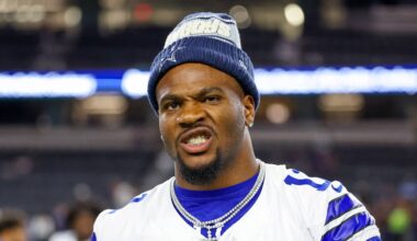 Arlington, Texas, USA;  Dallas Cowboys defensive end Micah Parsons (11) reacts after the game against the Baltimore Ravens at AT&T Stadium on August 16, 2025.