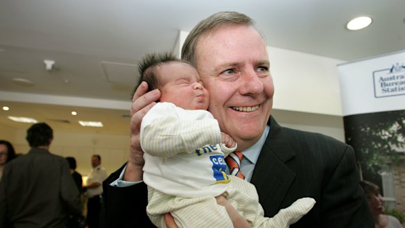 Former treasurer Peter Costello unveiled the baby bonus in 2004 just as fertility rates were increasing. But they have dropped sharply over the past decade.