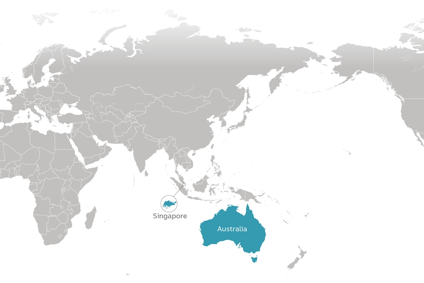 A map showing the Asia Pacific region with Australia and Singapore highlighted..