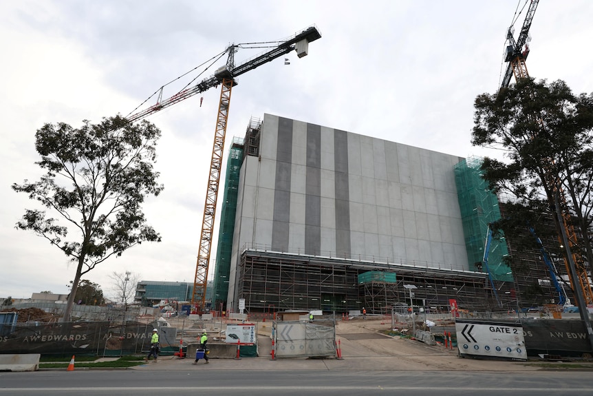 An image of the construction site in 2025 of AirTrunk data centre in Western Sydney.