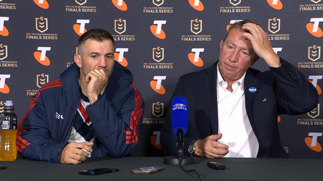 NRL 2026: Roosters coach Trent Robinson questions referee decisions in qualifying final loss to Panthers, press conference, latest news