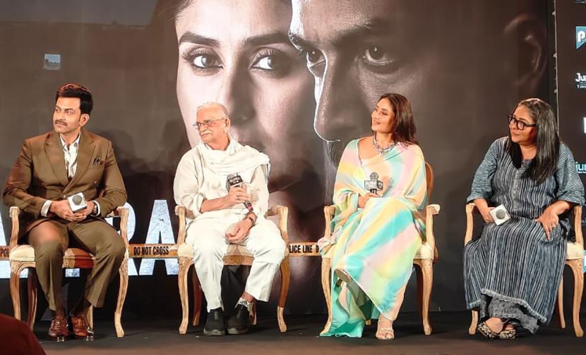 Prithviraj Sukumaran, Gulzar, Kareena Kapoor Khan and Meghna Gulzar at the Daayra music launch