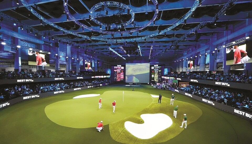 Fans watch a TGL match between Jupiter Links Golf Club and Boston Common Golf at the custom-built SoFi Center in Palm Beach Gardens, Florida on Jan. 27, 2025. The WTGL will play in the same arena.