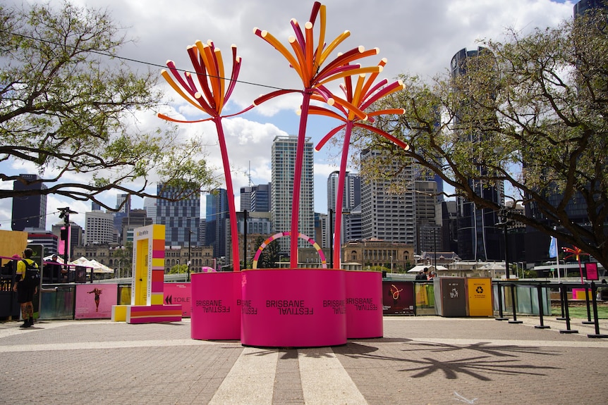 An art installation at the entrance to a festival.