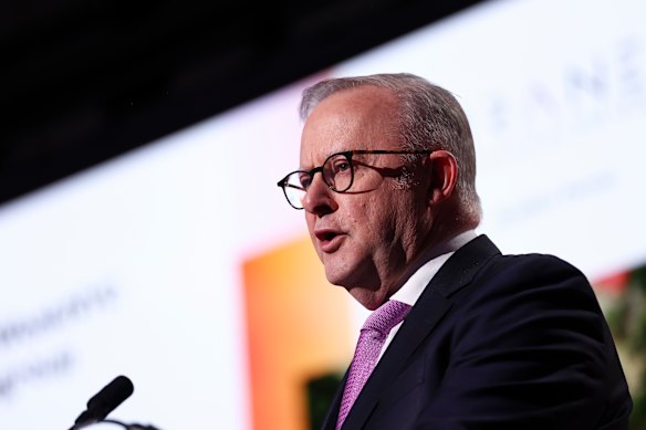 Prime Minister Anthony Albanese at the opening Ceremony of New York Climate Week on Monday.