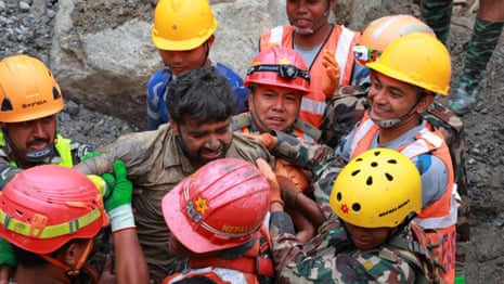 Workers pulled alive from hydropower tunnel nine days after Nepal flood disaster – video