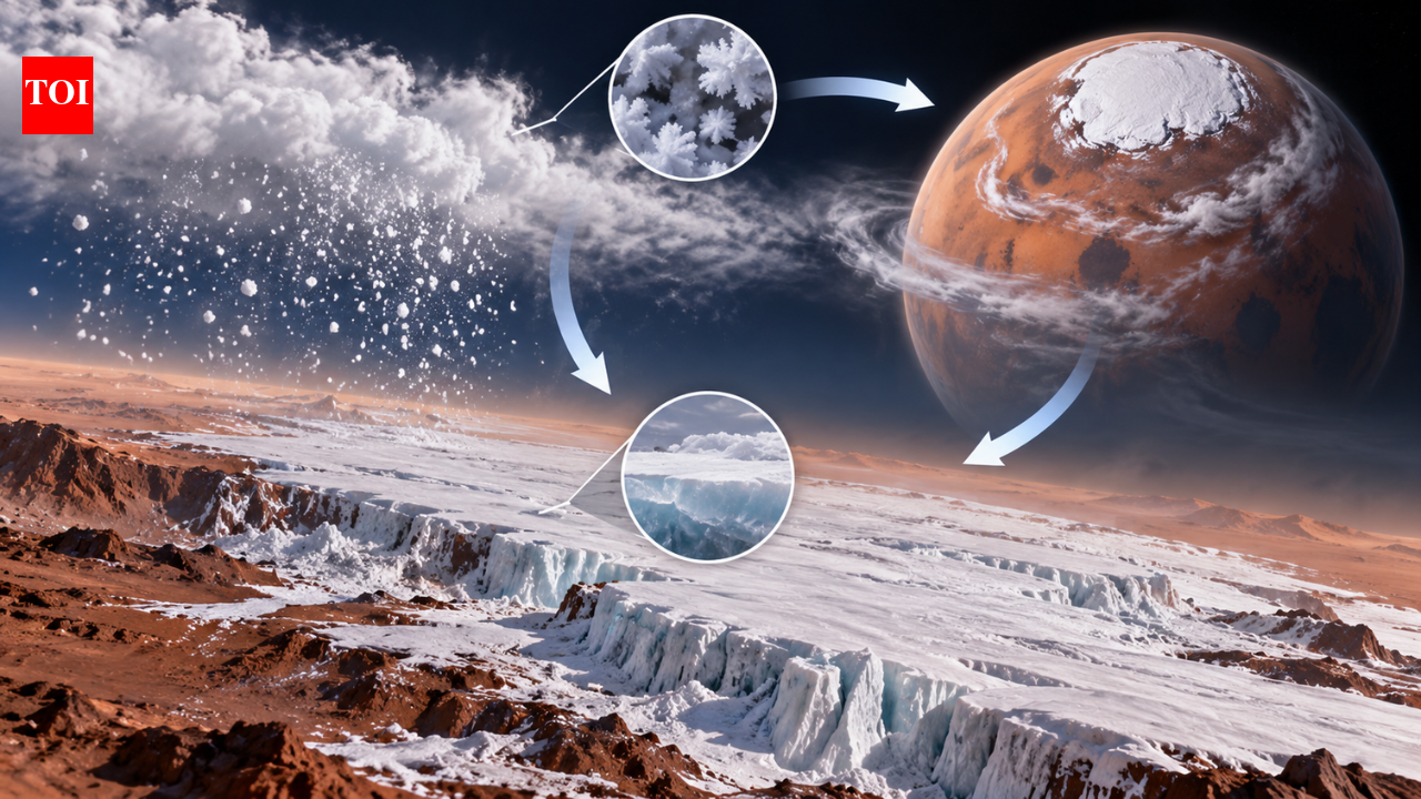 Mars winter turns carbon dioxide into snow and ice, cycling 25% of the atmosphere and changing circulation across the planet |