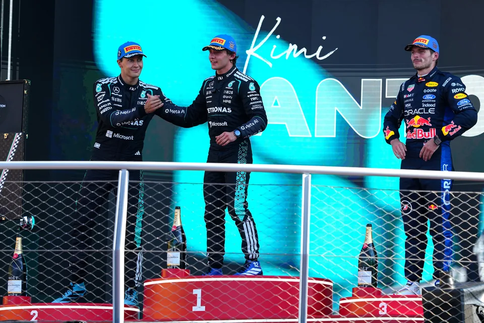Kimi Antonelli, George Russell, Max Verstappen