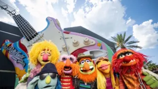 This image shows a newly themed marquee for the Rock 'n' Roller Coaster Starring The Muppets at Disney's Hollywood Studios.
