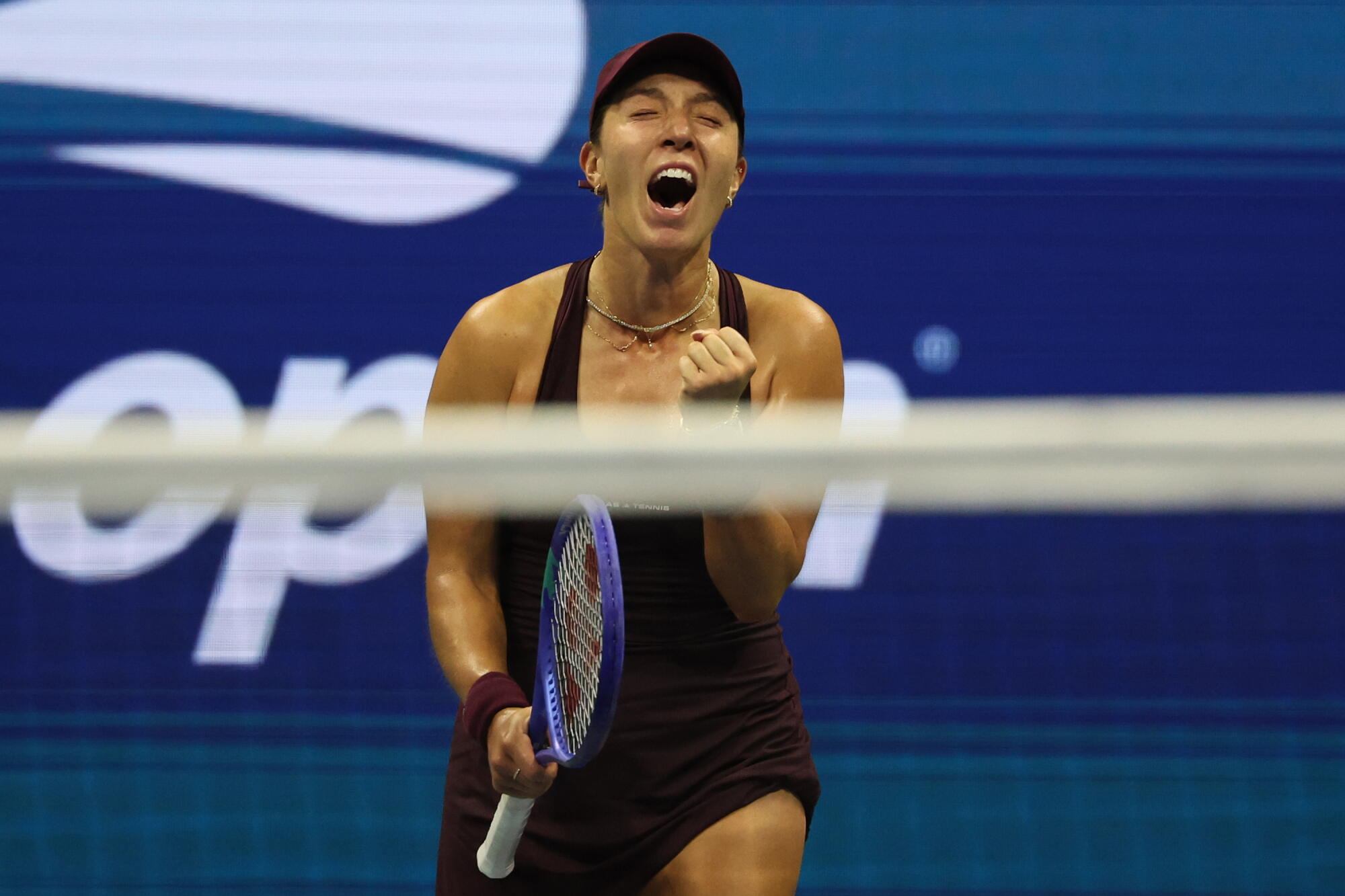 Jessica Pegula celebrates after defeating Emma Navarro during a U.S. Open quarterfinal on Tuesday in New York.