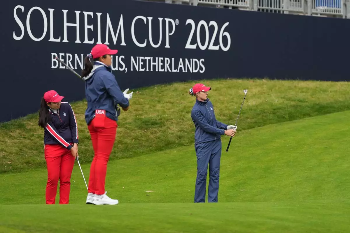 Nelly Korda of the United States putts on the 12th green during a practice round for the Solheim Cup at the Bernardus Golf course in Vught, Netherlands, Wednesday, Sept. 9, 2026. (AP Photo/Alastair Grant)