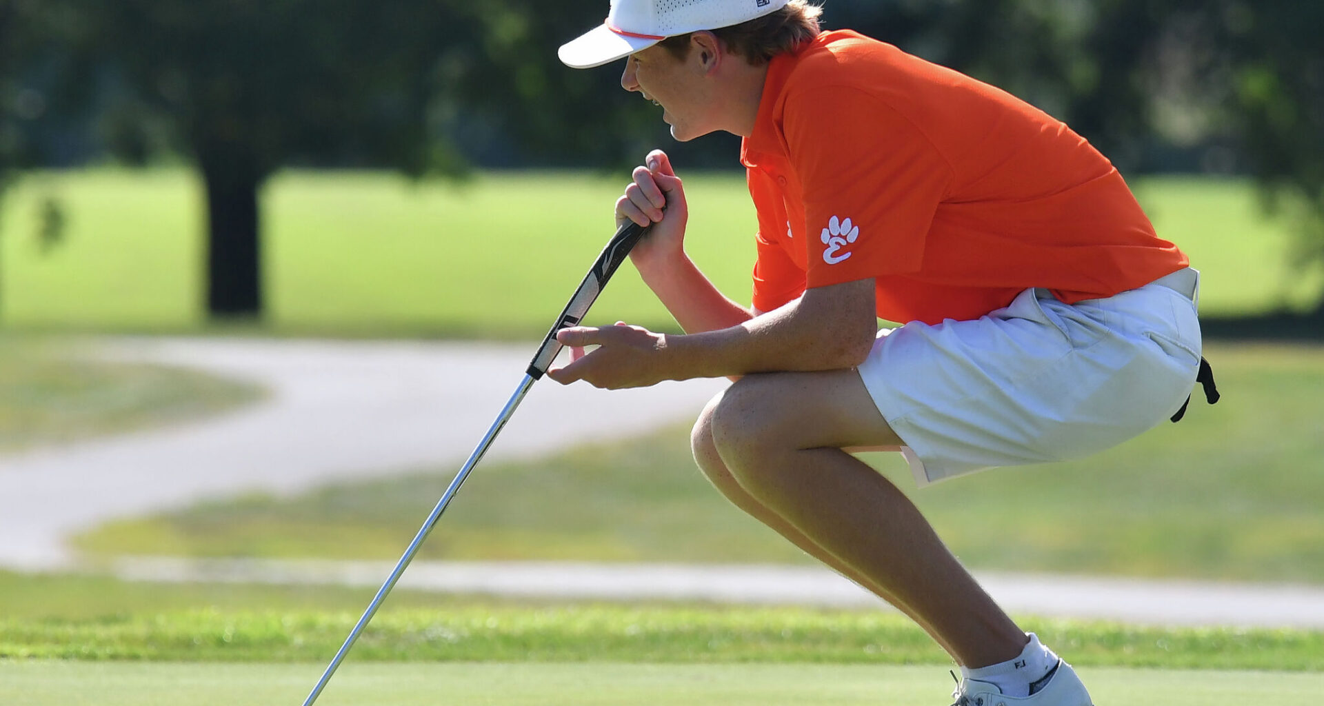Edwardsville's Michael Shaw lines up a putt during the Dick Gerber Invitational on Aug. 28, 2026, at Belk Park Golf Course in Wood River.