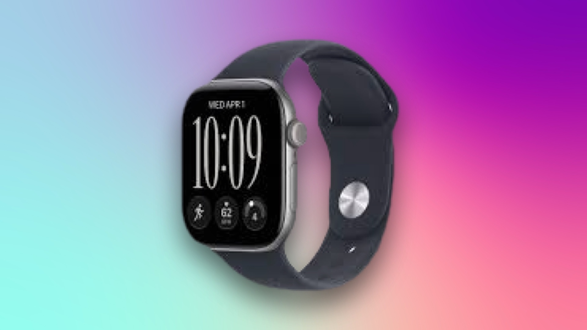 An Apple watch in grey color with blue CNET background.