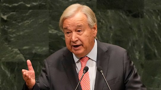 United Nations Secretary-General António Guterres delivers an address at the headquarters in New York.