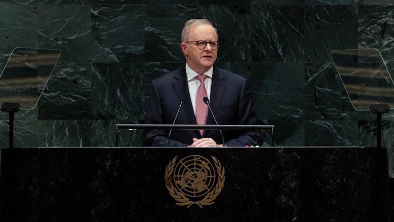 Albanese UN speech: PM takes aim at AI, tells ‘middle powers’ to unite in half-filled UN assembly