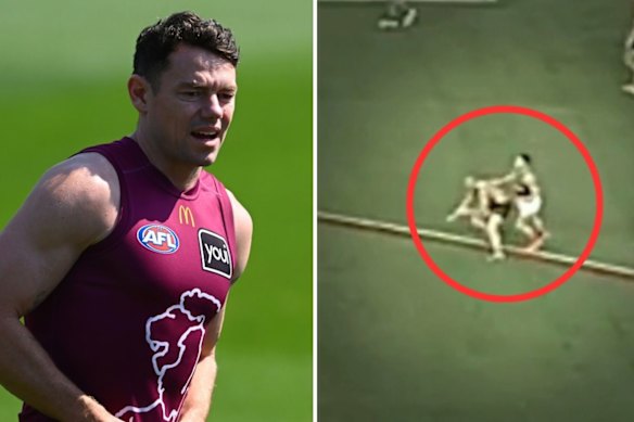 Lachie Neale copped an initial one-game ban for this gut punch on Jack Ginnivan.