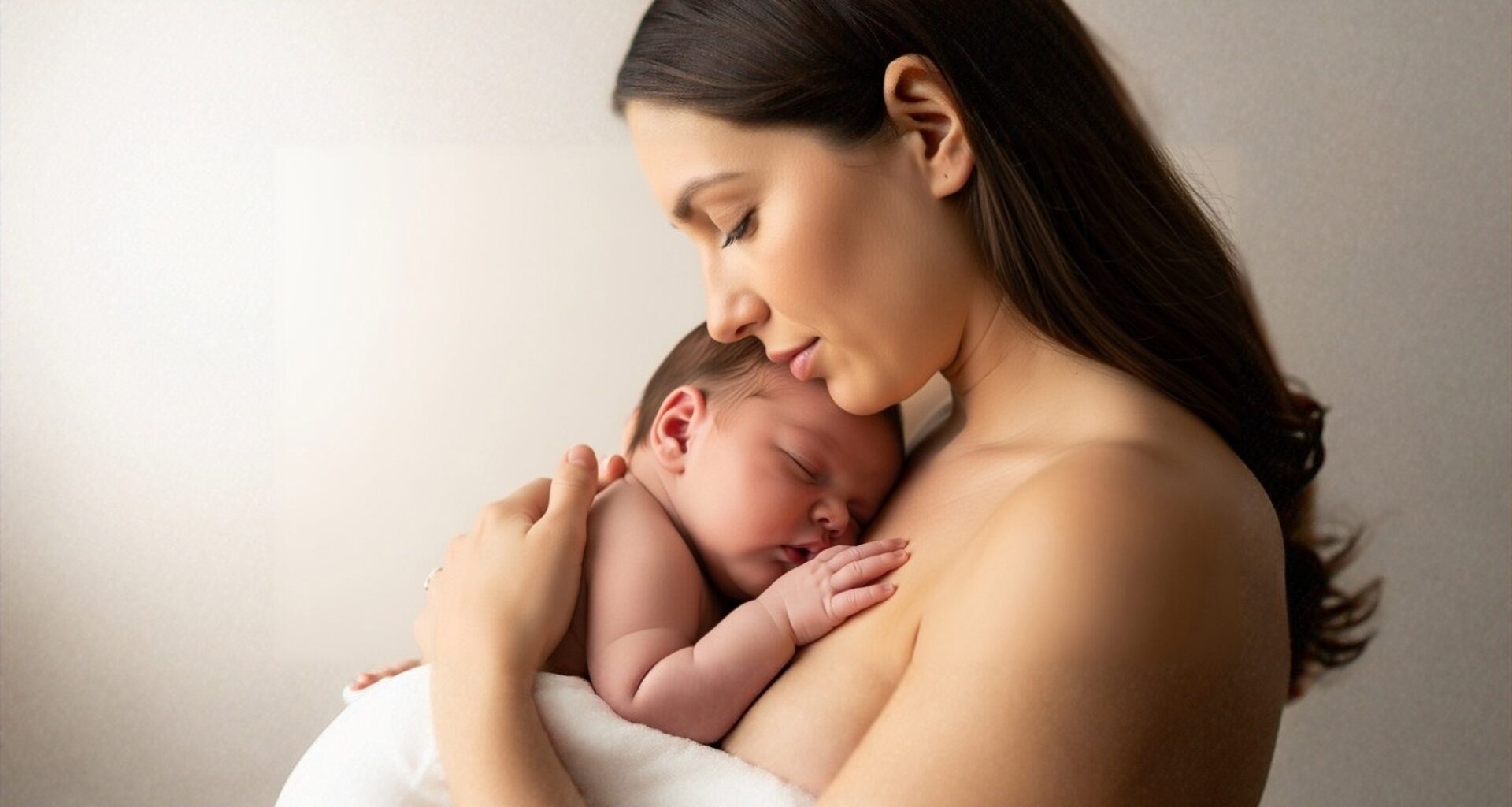 Mother holding newborn baby, skin to skin contact.