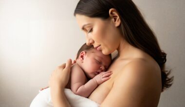 Mother holding newborn baby, skin to skin contact.