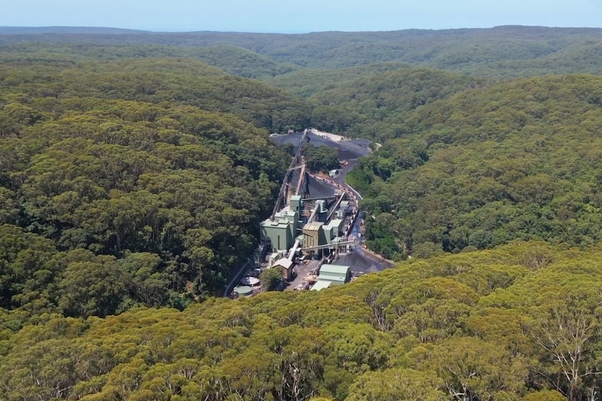 Aerial view of the mine, surrounded by national park.