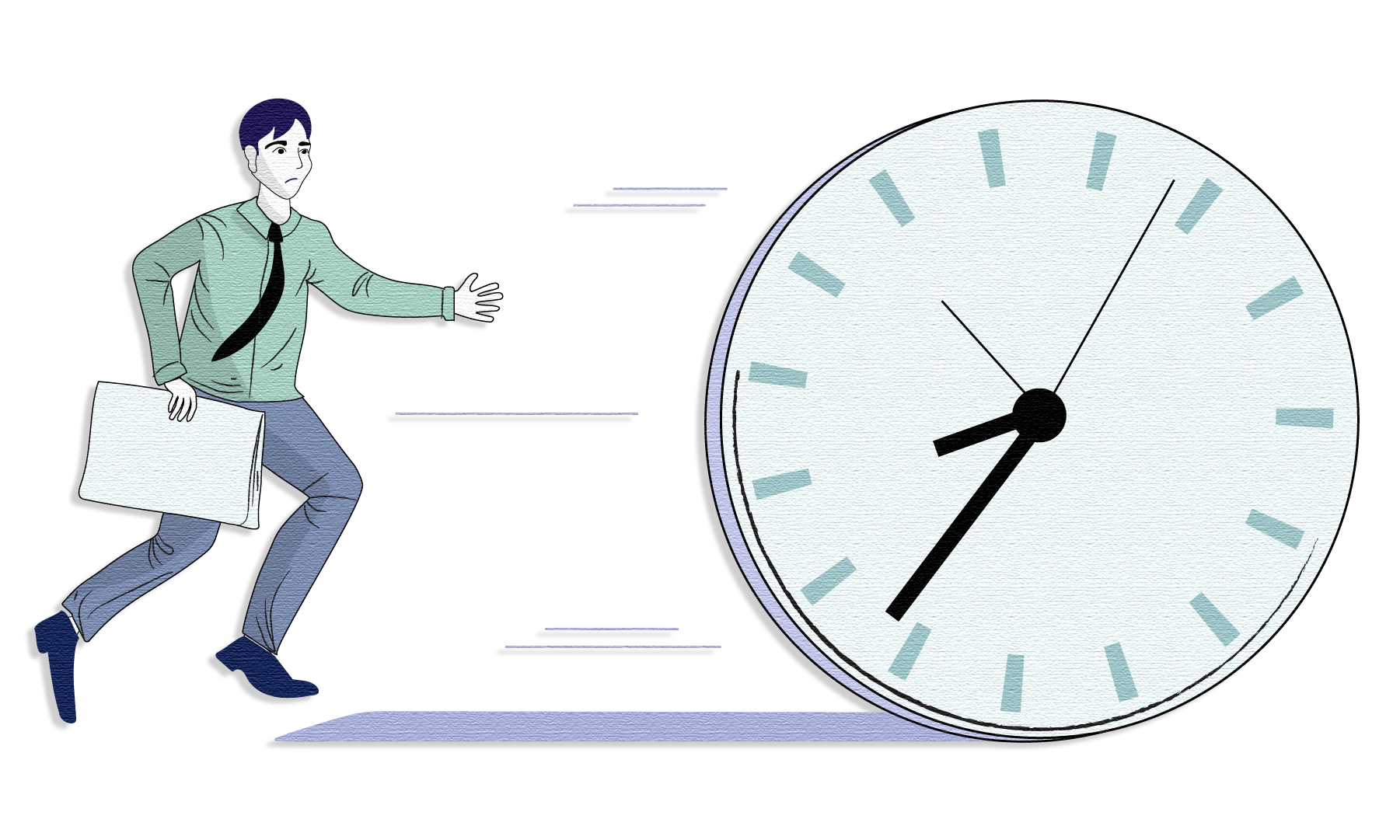 Illustration of man chasing a large clock.