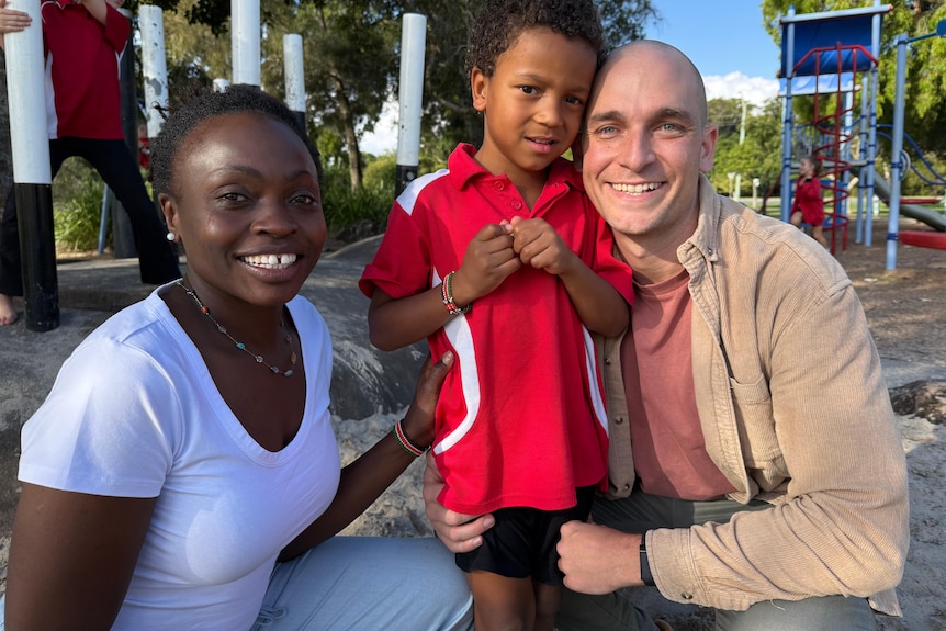 Young boy at playground with Kenyan mum and Australian dad