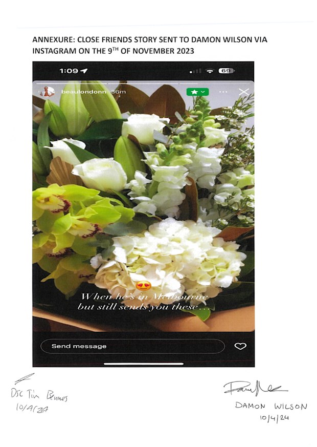 Lamarre-Condon reportedly admitted to posting an Instagram story with a bunch of flowers and a message implying Baird had sent them.