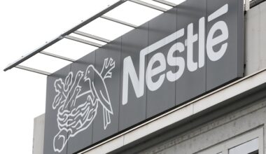 The company's logo is seen at a Nestle plant