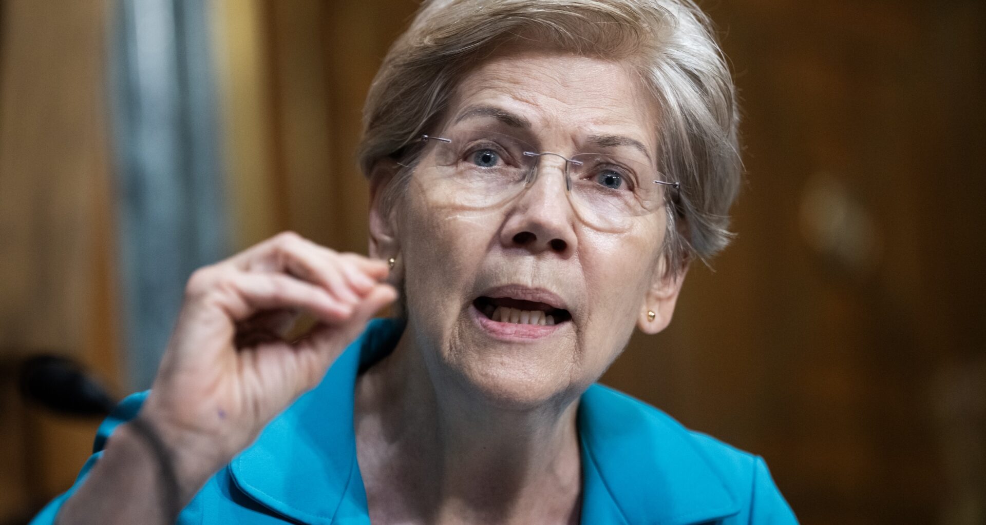 Sen. Elizabeth Warren questions U.S. Trade Representative Jamieson Greer during the Senate Finance Committee hearing titled "The President's 2026 Trade Policy Agenda," in Dirksen building on Wednesday, July 22, 2026.