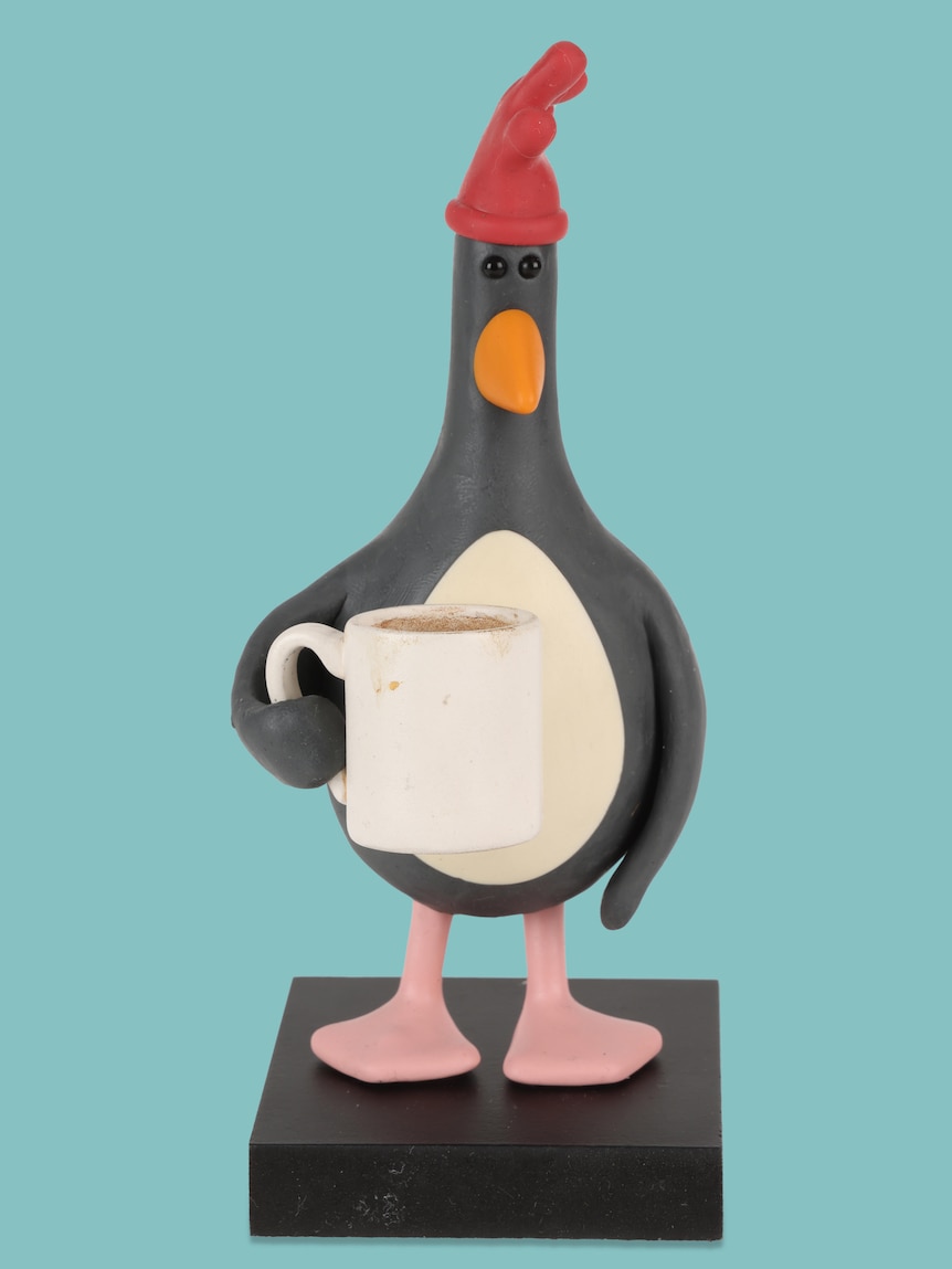A claymation puppet of a penguin