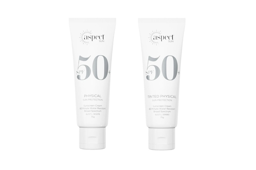 Two white tubes of sunscreen