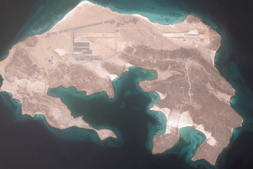 A satelite view of Perim Island in the Bab el-Mandeb Strait.