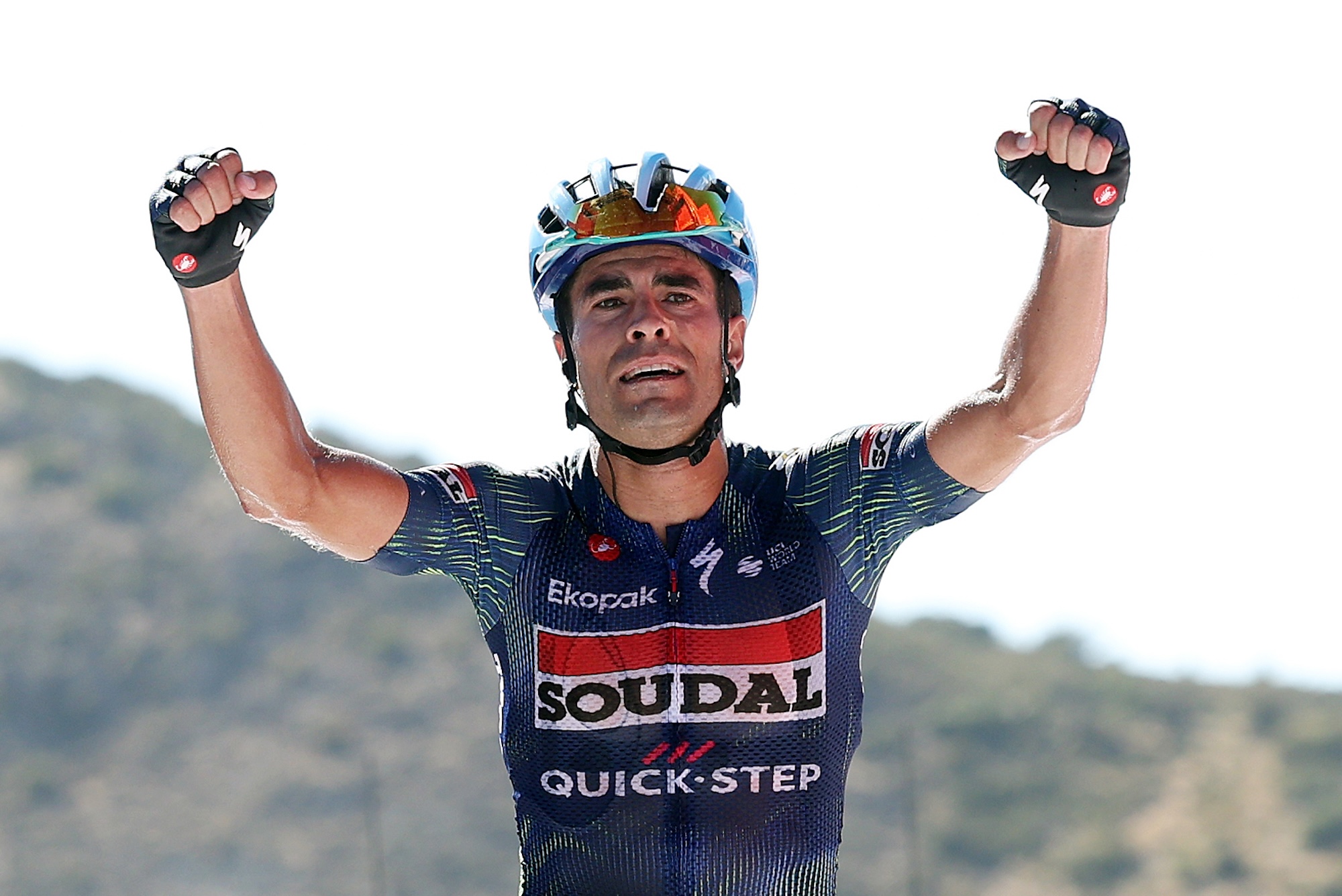 COLLADO DEL AGUACIL, SPAIN - SEPTEMBER 12: Mikel Landa of Spain and Team Soudal Quick-Step celebrates at finish line as stage winner during the La Vuelta - 81st Tour of Spain 2026, Stage 20 a 210.8km stage from La Calahorra to Collado del Alguacil 1887m / #UCIWT / on September 12, 2026 in Collado del Alguacil, Spain. (Photo by Alexander Hassenstein/Getty Images)