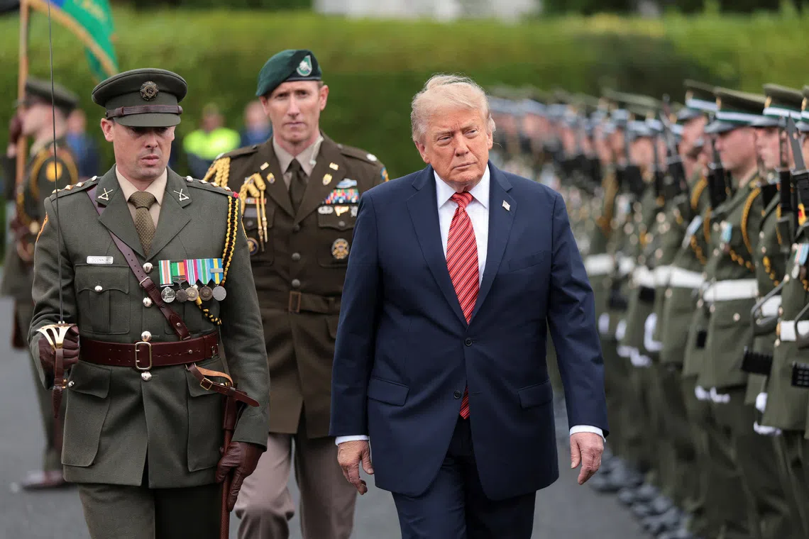 US President Donald Trump at an arrival ceremony in Dublin on Sept 12.