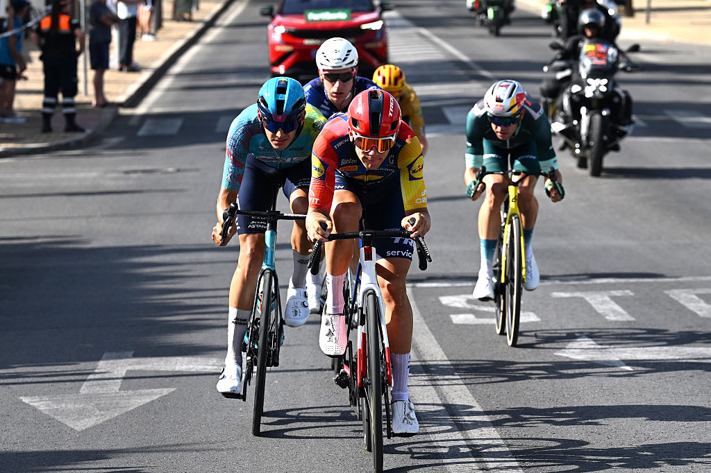 CORDOBA, SPAIN - SEPTEMBER 06: Thibau Nys of Belgium and Team Lidl - Trek leads the breakaway during the La Vuelta - 81st Tour of Spain 2026, Stage 15 a 110.2km stage from Palma del Rio to Cordoba / #UCIWT / Stage shortened due to extreme temperature weather alert / on September 06, 2026 in Cordoba, Spain. (Photo by Tim de Waele/Getty Images)