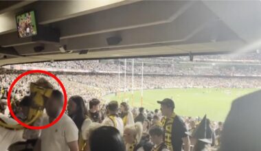 Police set to lay assault charges after nachos thrown at young family at Brisbane-Hawthorn MCG thriller