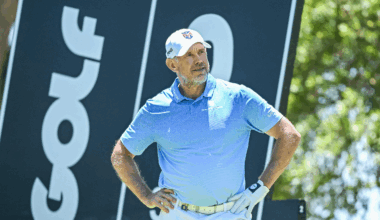Lee Westwood stands with his hands on his hips during a LIV Golf event in 2026