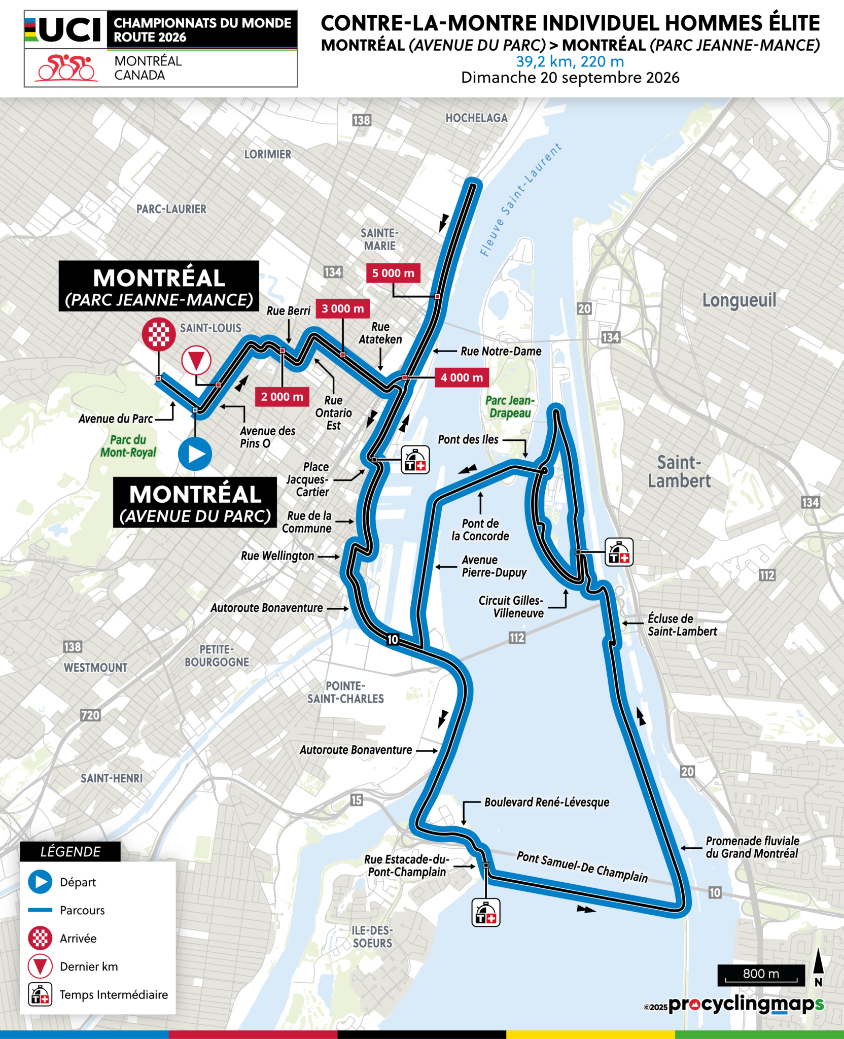 Map of elite men's time trial at UCI Road World Championships 2026