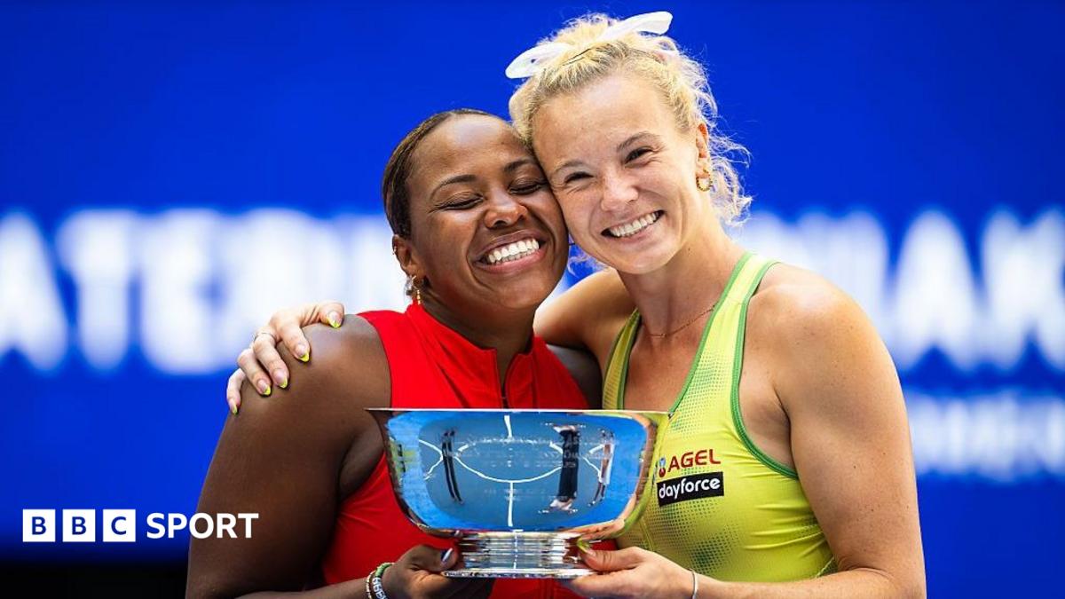 Taylor Townsend and Katerina Siniakova celebrate winning the women's doubles at the US Open