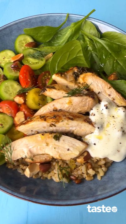 Herby chicken and grain salad bowls
