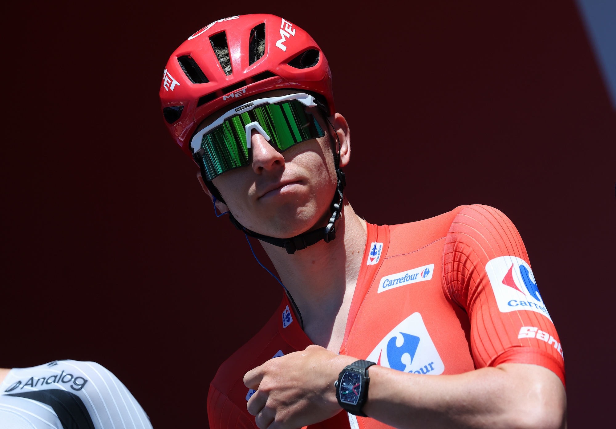 PUCOL, SPAIN - AUGUST 29: Tadej Pogacar of Slovenia and UAE Team Emirates XRG - Red Leader Jersey prior to the La Vuelta - 81st Tour of Spain 2026, Stage 8 a 171km stage from Pucol to Xeraco / #UCIWT / on August 29, 2026 in Pucol, Spain. (Photo by Alexander Hassenstein/Getty Images)