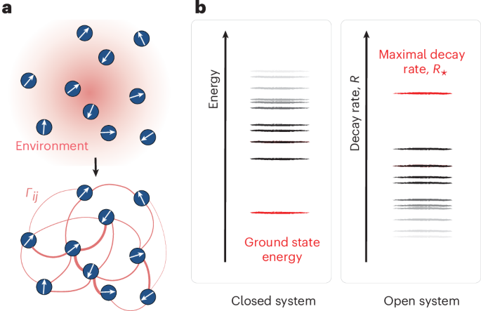 Fig. 1: Generic qubit ensemble described as an out-of-equilibrium, open, many-body quantum system.