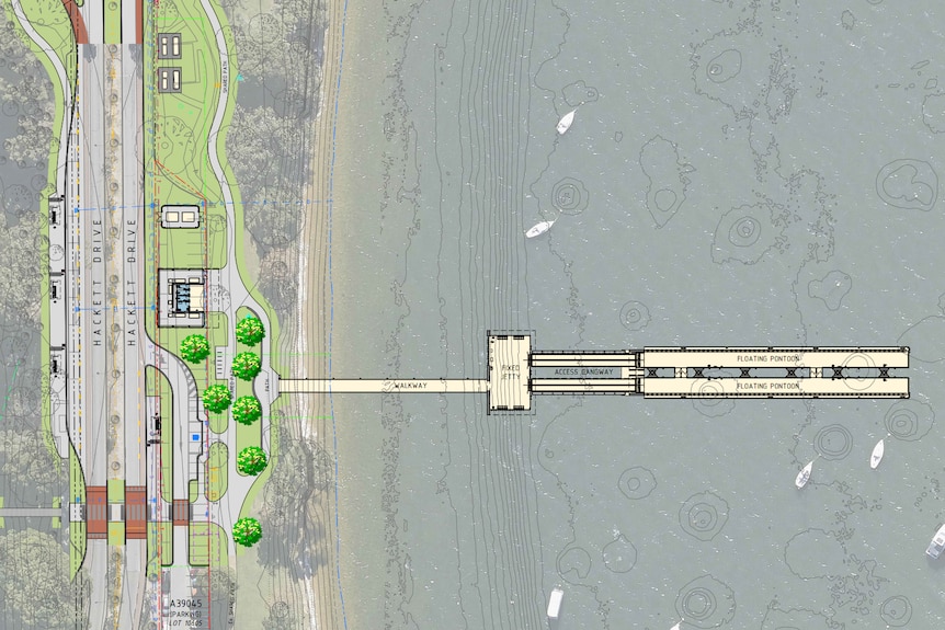 A bird's-eye map showing a ferry terminal.