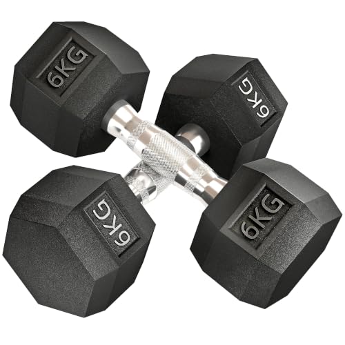 Homcom 2x6kg Rubber Hex Dumbbell Set Anti-Rolling Free Weights Dumbbells