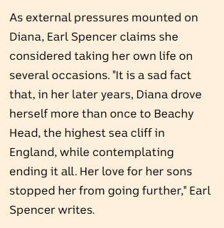 Earl Spencer claims Diana considered taking her life on multiple occasions, but her love for her sons stopped her.
